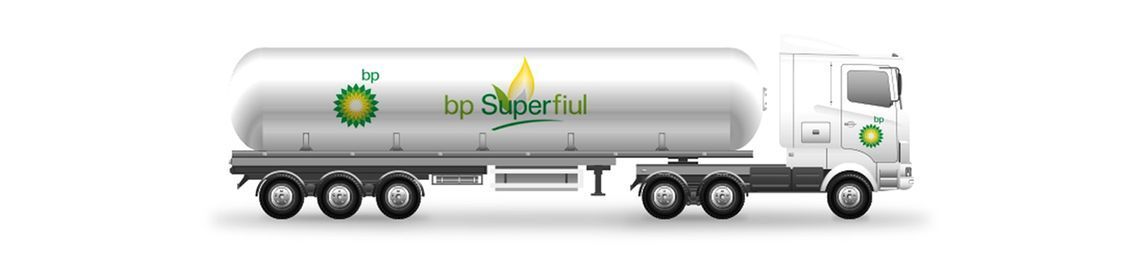 Se muestra un camión cisterna de BP sobre un fondo blanco.