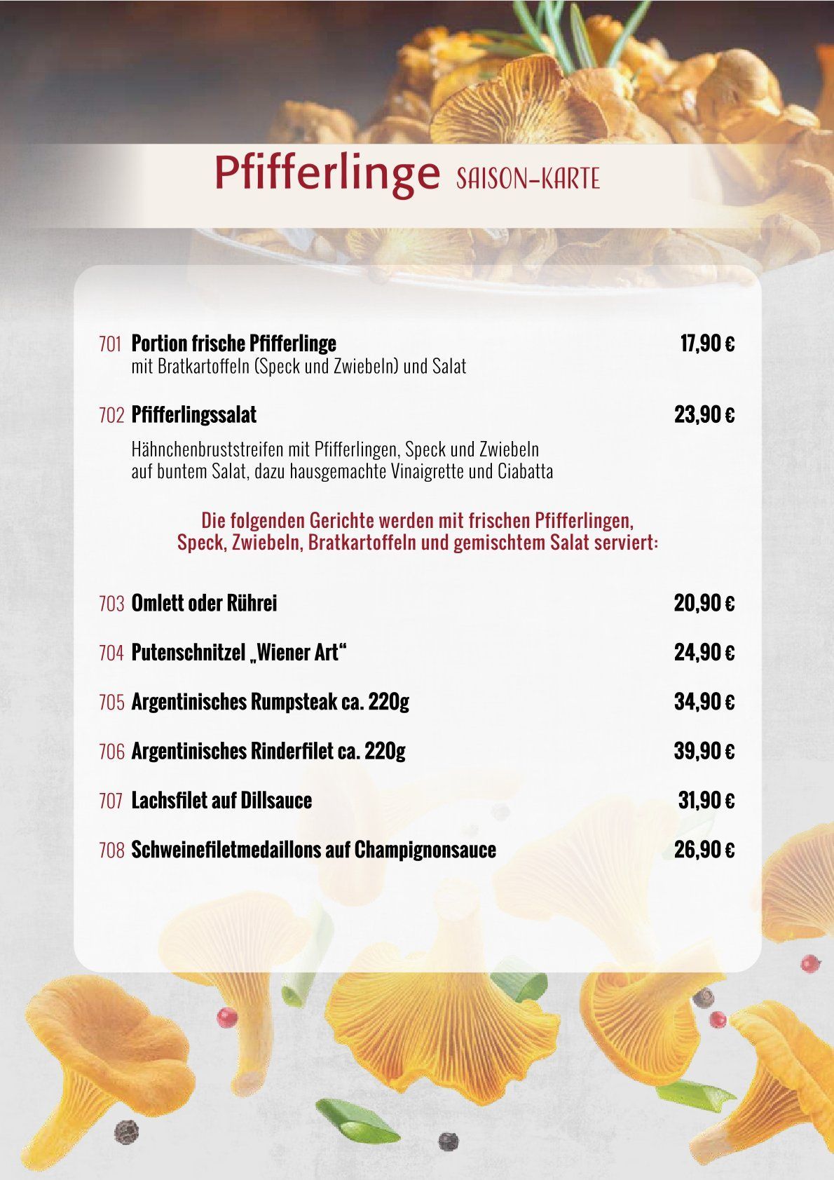 Pfifferlinge Saisonkarte