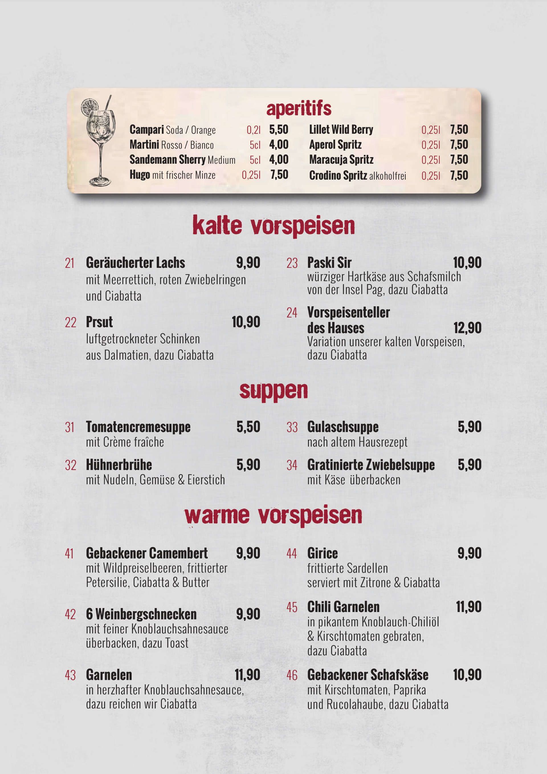 Speisekarte 2025 | Restaurant International Oberhausen | Seite 1