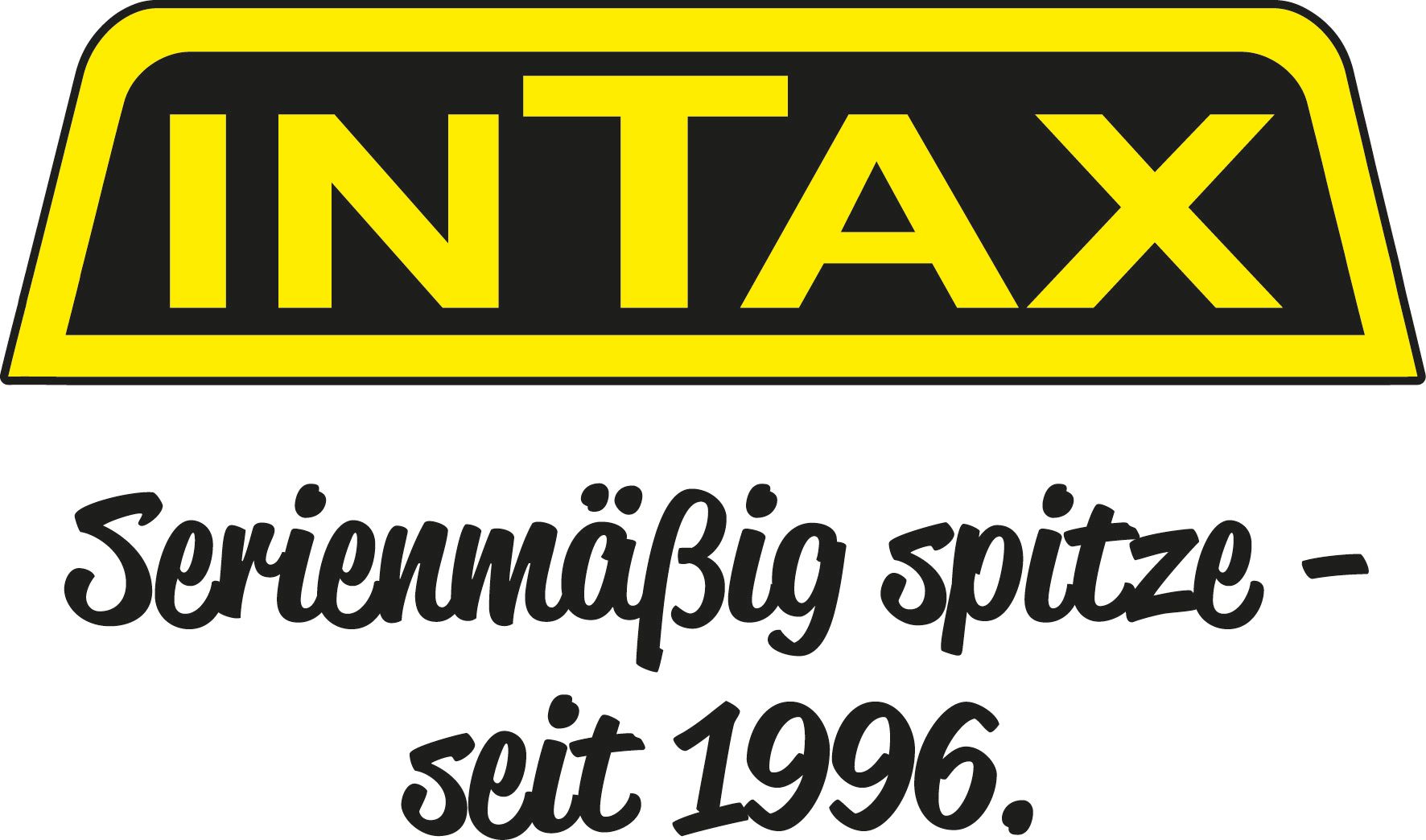 Ein gelb-schwarzes Taxischild mit dem Wort „Intax“ darauf