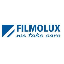 Das Logo für Filmolux We Take Care ist blau und weiß