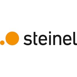 Ein Logo für eine Firma namens Steinel mit einem orangefarbenen Kreis in der Mitte.