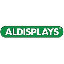 Ein grün-weißes Logo für Aldi-Displays auf weißem Hintergrund.