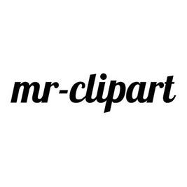 Ein schwarz-weißes Logo für Mr-Clipart auf weißem Hintergrund.