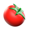 Tomate rouge à tige et feuilles vertes sur fond blanc.