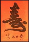 Un primo piano di una calligrafia cinese su sfondo rosso.