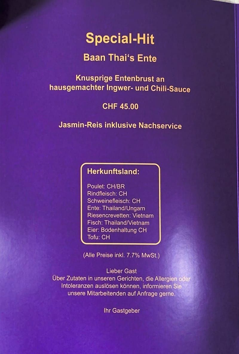 Speisekarte Restaurant Oasis BaanThai