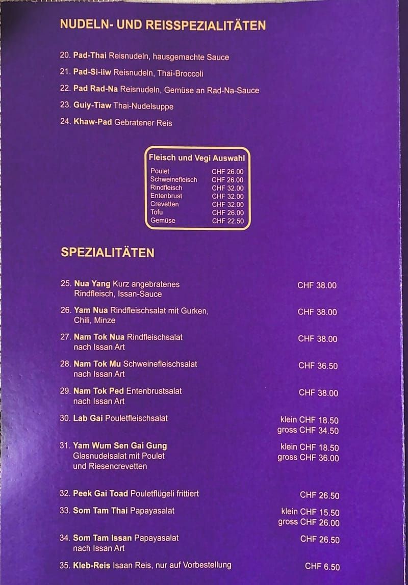 Speisekarte Restaurant Oasis BaanThai