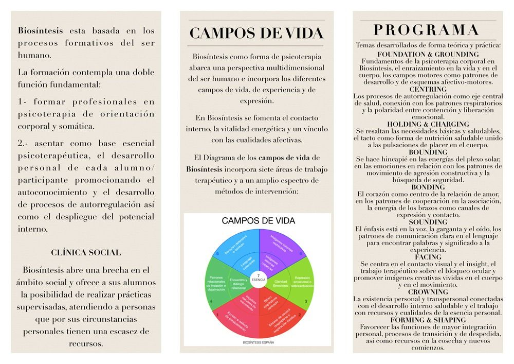 Un panfleto en español titulado Campos de vida
