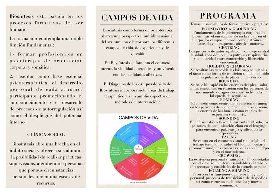 Un panfleto en español titulado Campos de vida
