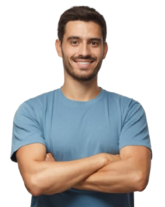 Homme avec un tee-shirt bleu