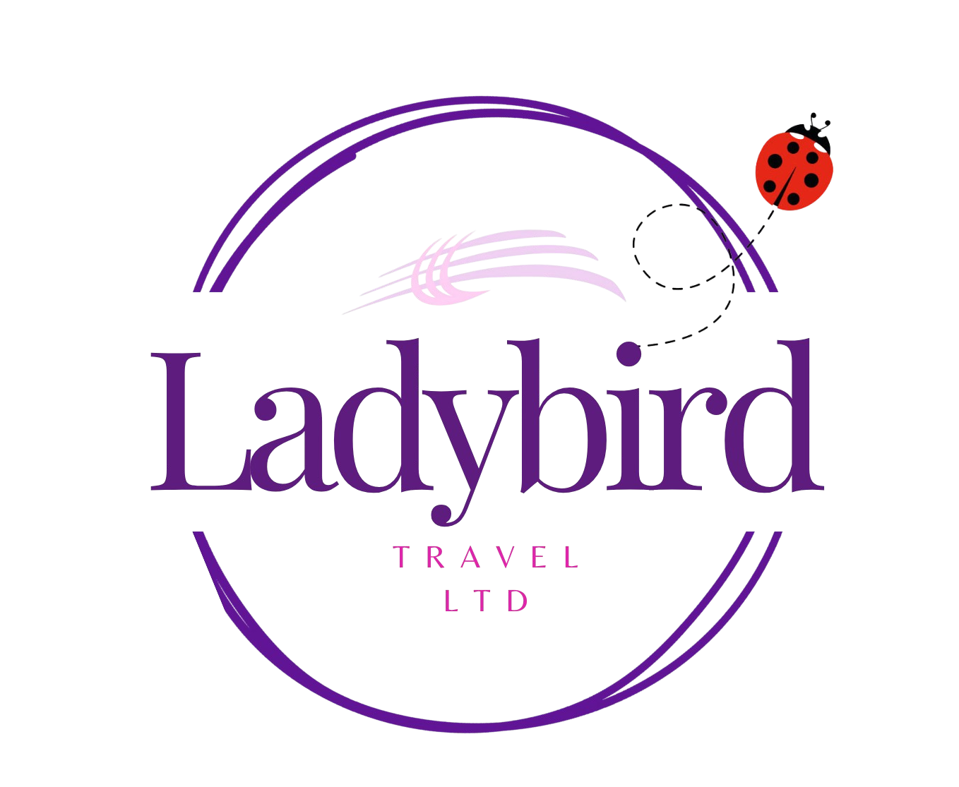 A ladybird travel ltd logo with a ladybug on it