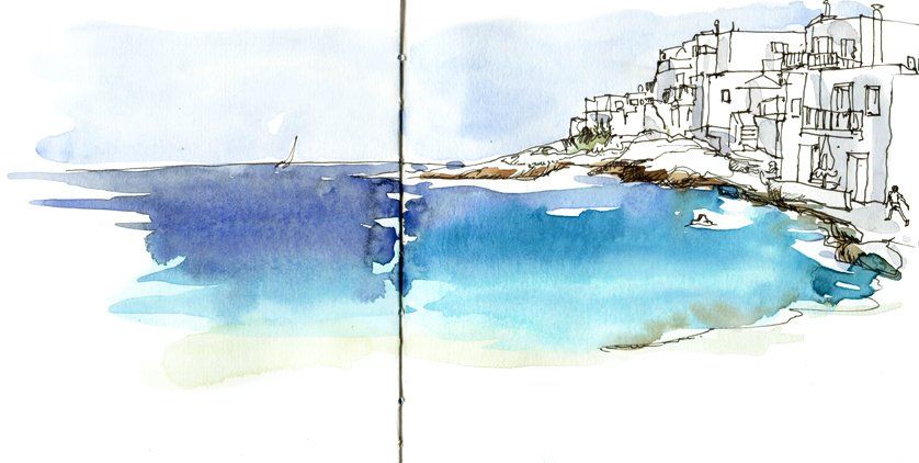 Stage-carnet-de-voyage-Paros-naoussa-grece-aquarelle-dessin