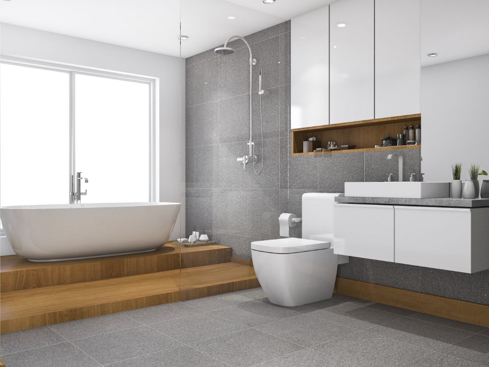 modernes Badezimmer mit weißer Einrichtung