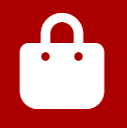Una bolsa de compras blanca con asa sobre un fondo rojo.