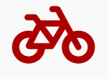 Un icono de bicicleta roja sobre un fondo blanco.
