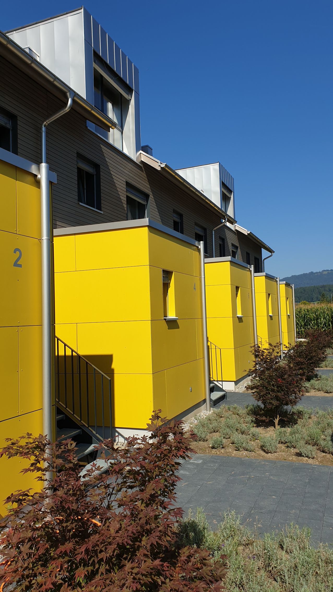 Eine künstlerische Darstellung eines Gebäudes mit einem davor geparkten Auto. Foto von der b. müller's architekten ag