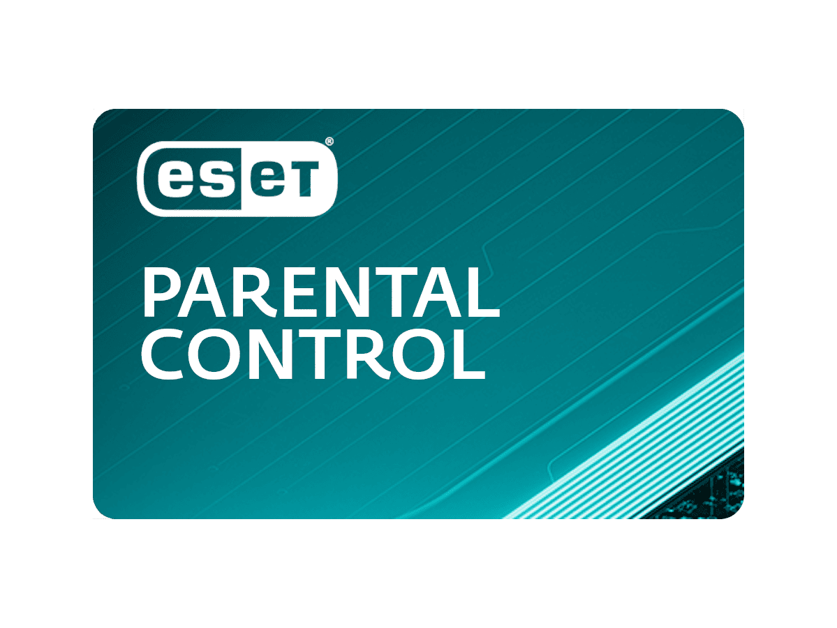Logotipo de ESET Parental Control sobre un fondo verde azulado.