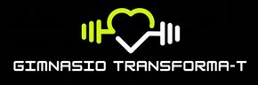 Logotipo de Gymnasio Transforma-T con un icono de mancuerna en forma de corazón de color lima y blanco sobre fondo negro.