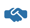 Icono azul de apretón de manos que simboliza acuerdo o asociación.