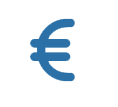 Símbolo azul de la moneda euro sobre fondo blanco