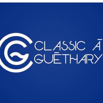 Un logo pour un guéthary classique sur fond bleu