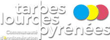 Un logo pour tarbes lourdes pyrénées avec trois cercles colorés