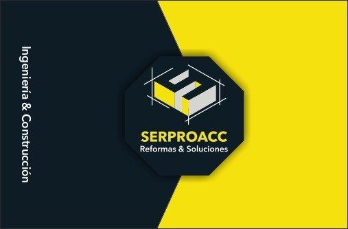 Logotipo de Serproco Energy con un engranaje, una bujía y una llama naranja sobre un fondo oscuro.