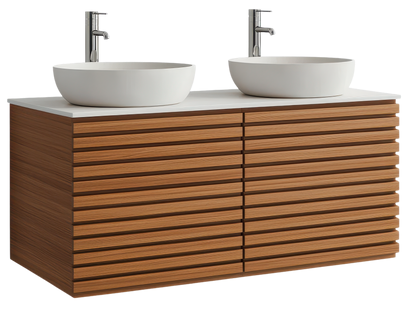 Deux vasques rondes sur un meuble en bois