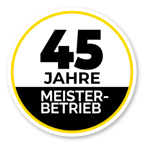 Rundes Abzeichen, schwarz und gelb, zum 45-jährigen Jubiläum.