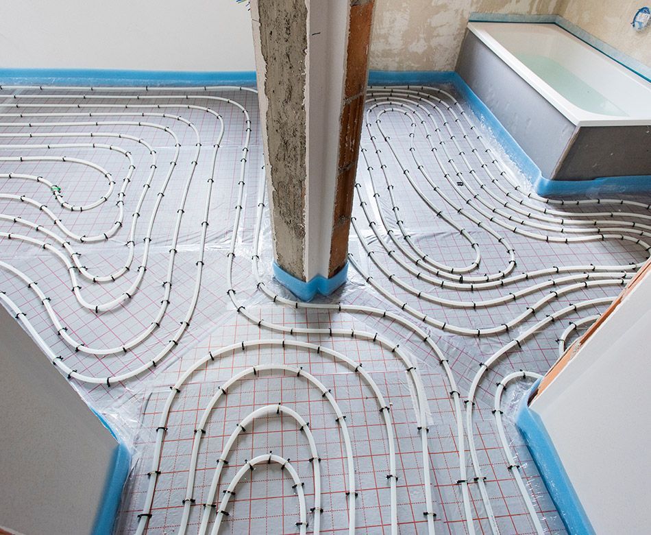 Plancher chauffant, système de tuyauterie d'une maison