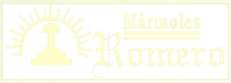 Un logotipo amarillo y blanco para una empresa llamada mármoles romero.