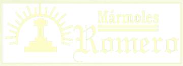 Un logotipo amarillo y blanco para una empresa llamada mármoles romero.