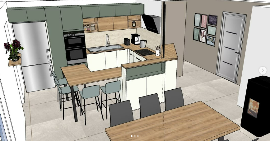 Plan 3D d'une cuisine verte