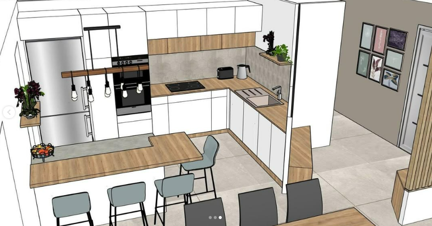 Plan 3D d'une cuisine blanche