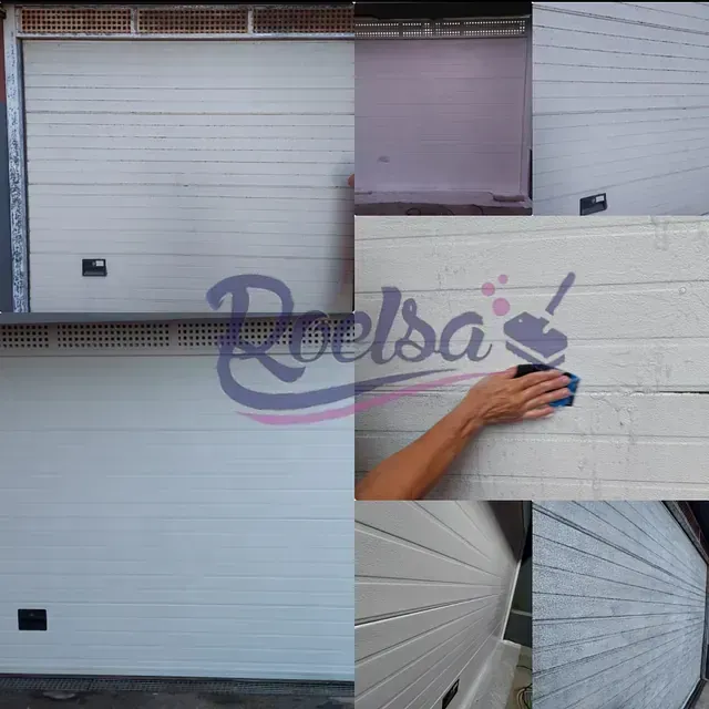 Un collage de imágenes de una puerta de garaje con la palabra roelsa en la parte inferior derecha.