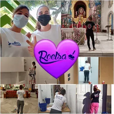 Un collage de personas con mascarillas con un corazón que dice roelsa