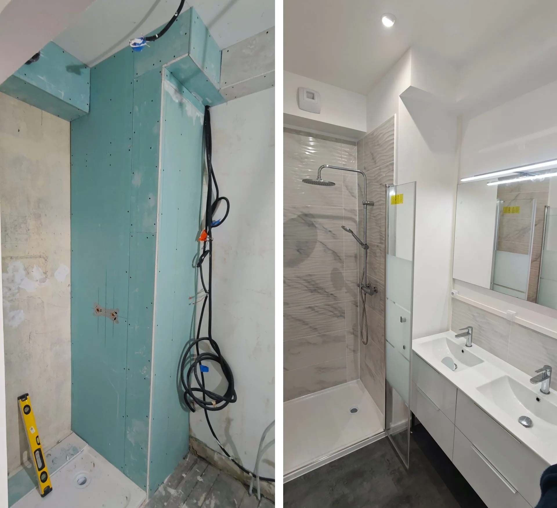 Photomontage avant-après d'une rénovation de salle de bain