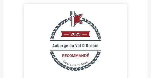 Logo de l'Auberge du Val d'Ornain avec une étoile, une fourchette, une couronne de laurier et la mention « RECOMMANDE 2025 ».