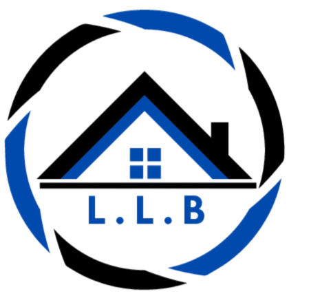 Logo : Icône de maison avec un toit bleu et noir, à l'intérieur d'un cercle bleu et noir avec les lettres « LLB »