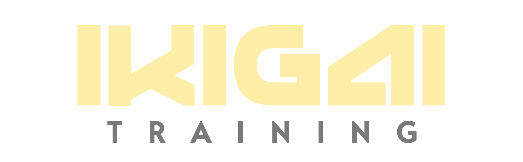 Logotipo de IKIGAI TRAINING en amarillo p&aacute;lido sobre un fondo gris.