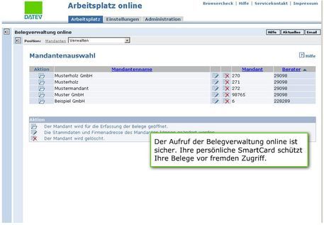 Screenshot Arbeitsplatz Online von Datev