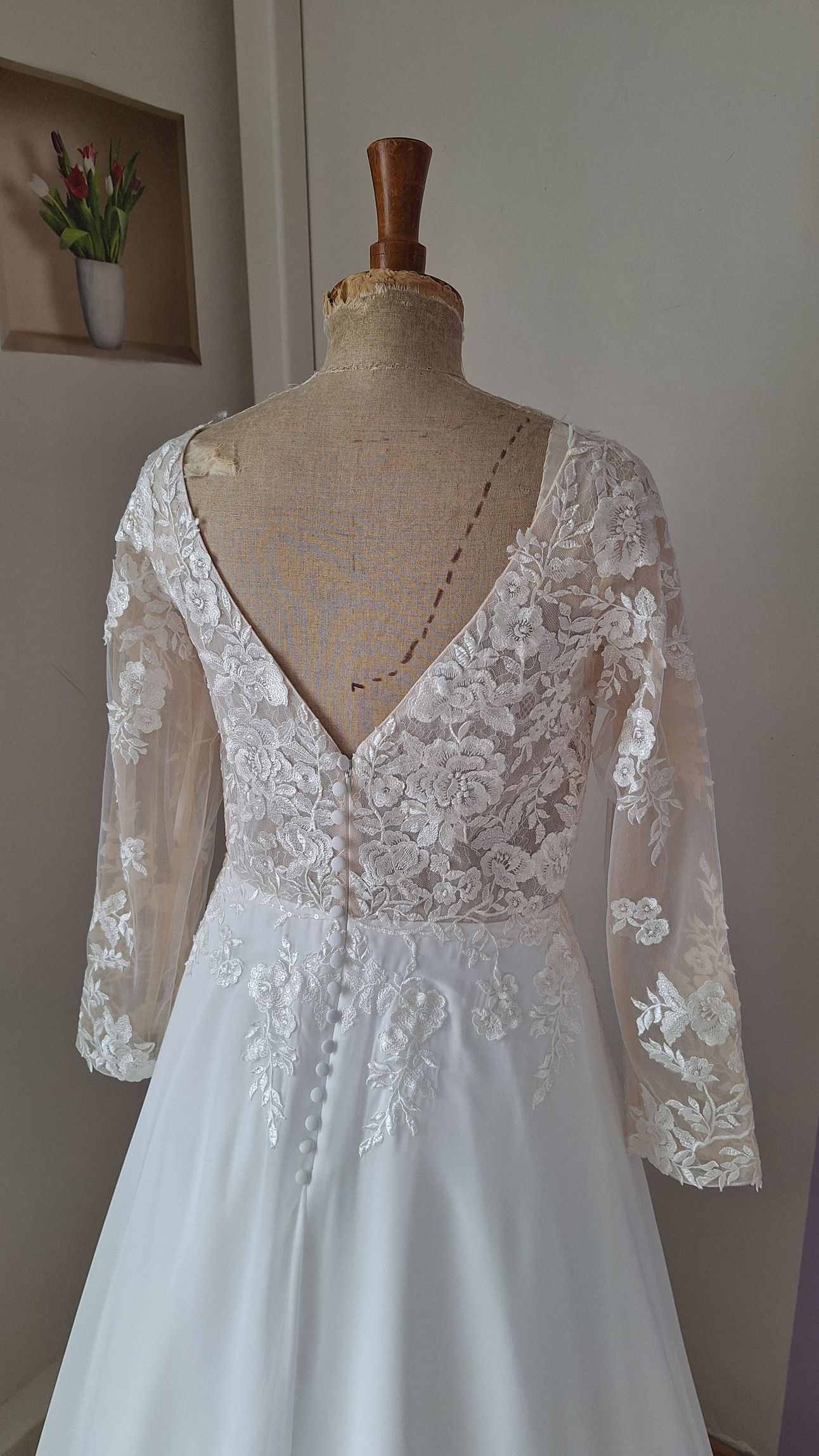 Robe de mariee boheme chic dentelle manches longues Ellebeline-Normandie Mariage entre Evreux et Alençon