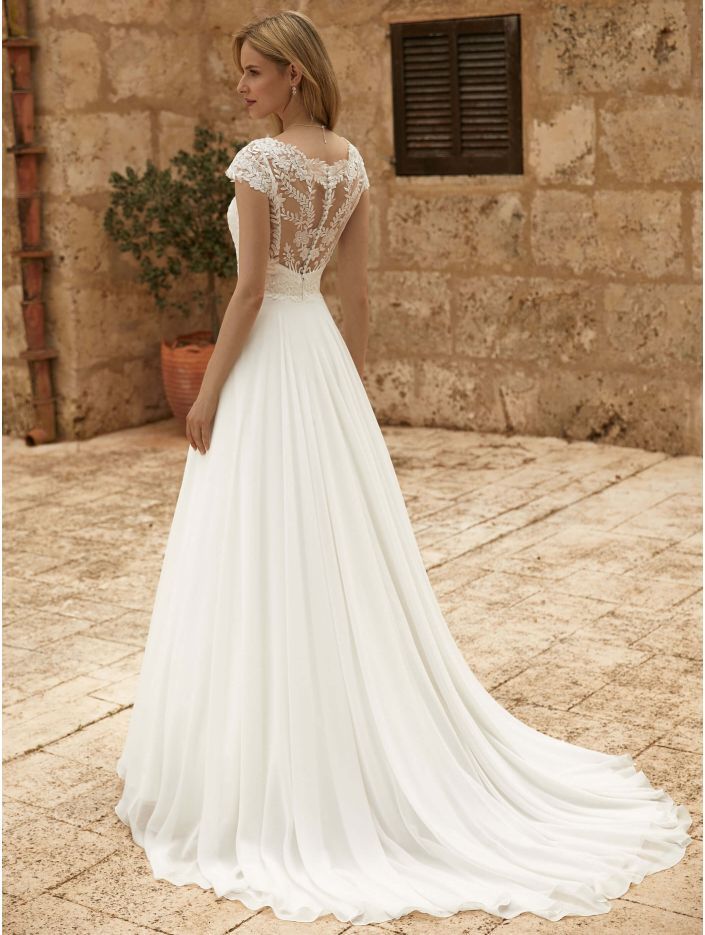 Robe de mariée dos illusion en tulle brodé