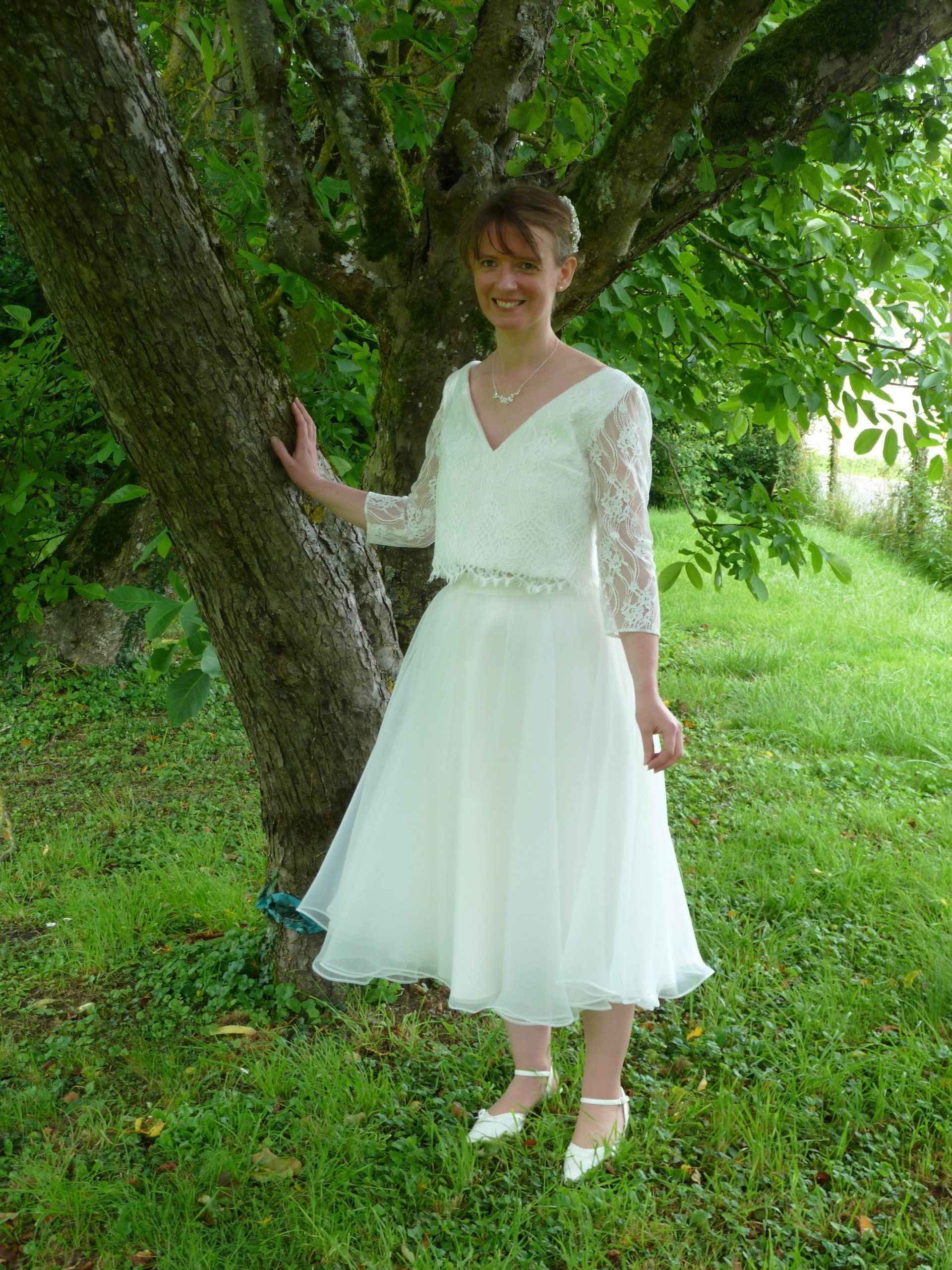Robe de mariée 2 pièces, top jupe longueur midi mariage civil  Orne Eure