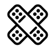 Un icono en blanco y negro de un vendaje en forma de cruz.