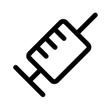 Un icono en blanco y negro de una jeringa sobre un fondo blanco.