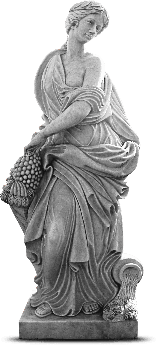 Eine Statue einer Frau, die einen Korb mit Weintrauben hält.