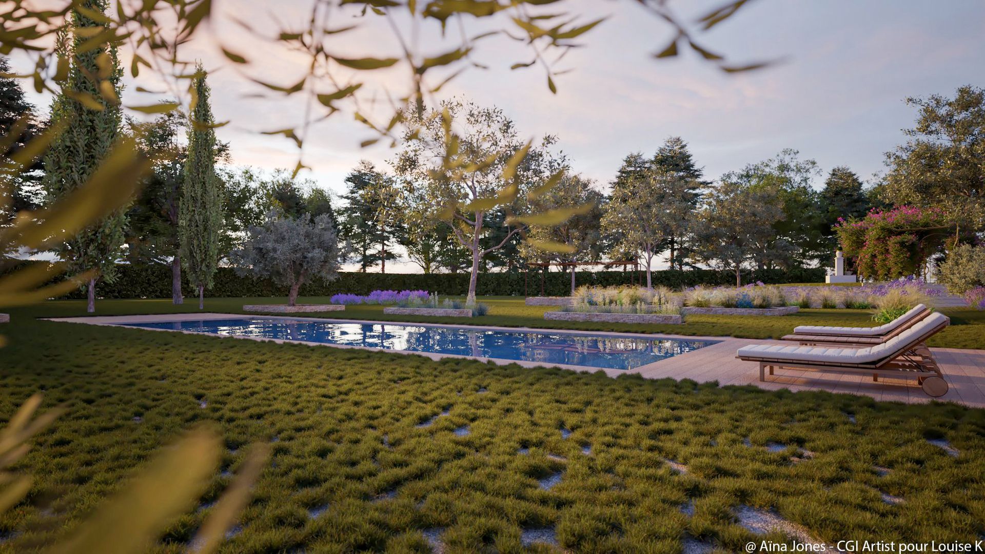 Grande piscine avec un espace vert important à Aix-en-Provence