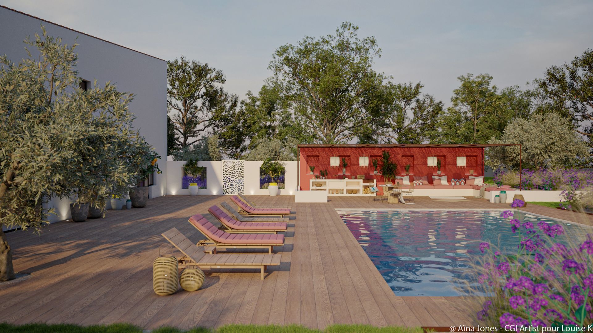 Terrasse bois et piscine à Luberon